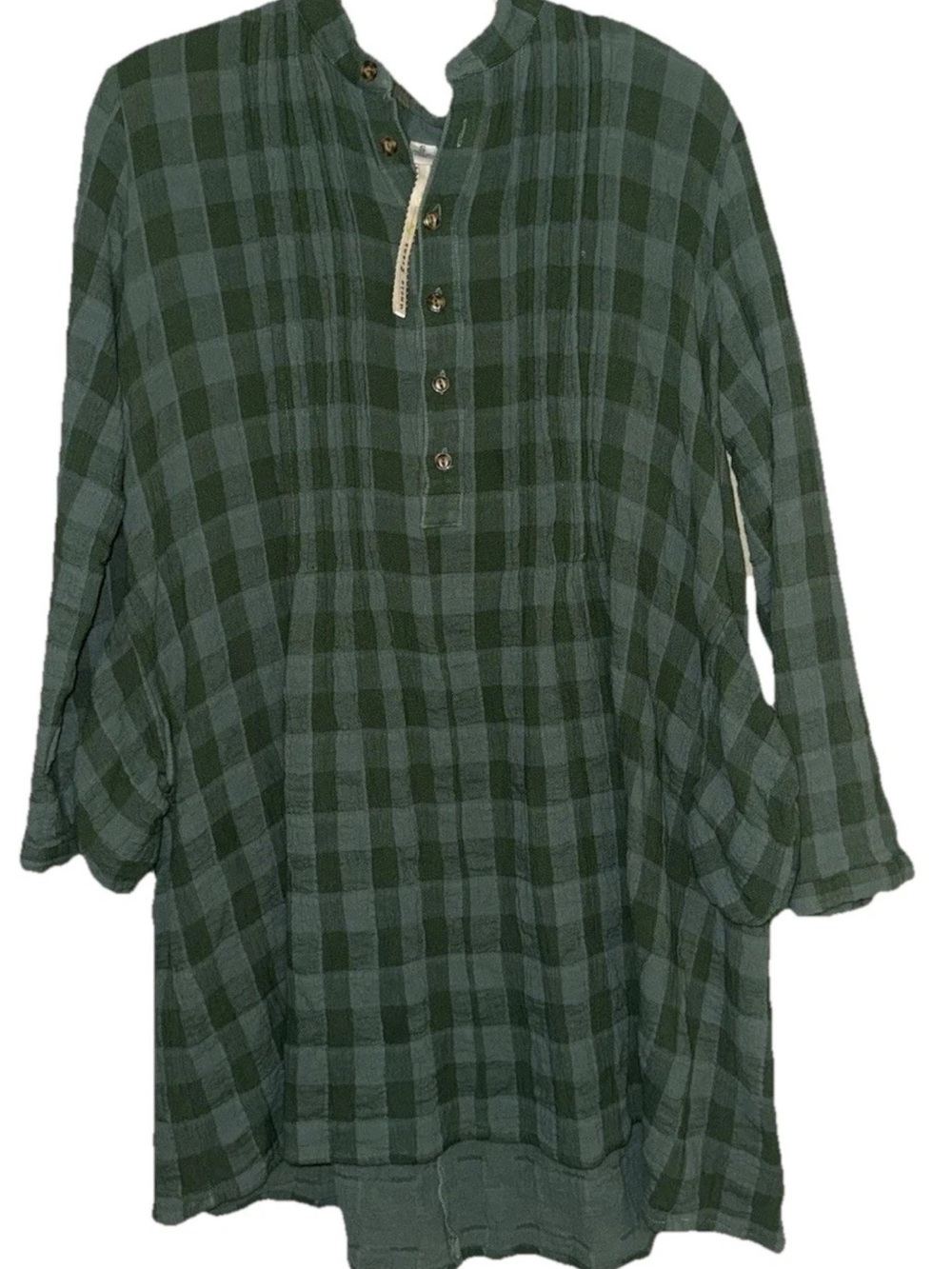 Uncle Frank Green Plaid Pintuck Henley Tunic Swing Dress Size Small Vtg Vibe